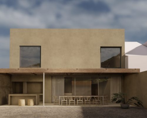 Fachada de vivienda unifamiliar de dos plantas con diseño contemporáneo en Valencia
