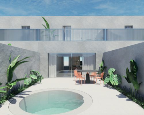 Vivienda unifamiliar con piscina redonda y jardín privado en proyecto de obra nueva en Valencia